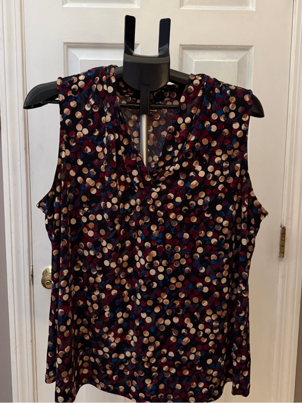 Anne Klein Navy Sleeveless Polka Dot Tank Top